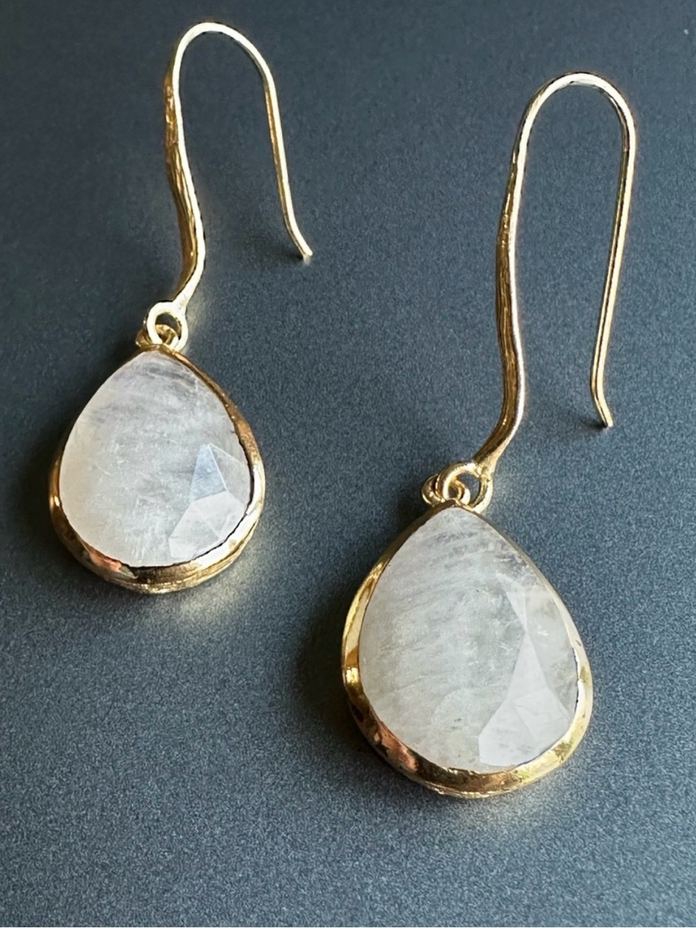 Handcrafted Moonstone Teardrop Dangle Earrings 925 Silver Gold Plated India